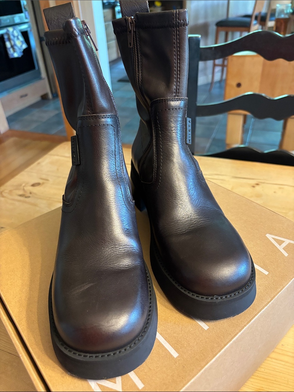Miista Dark Brown Leather Ankle Boots